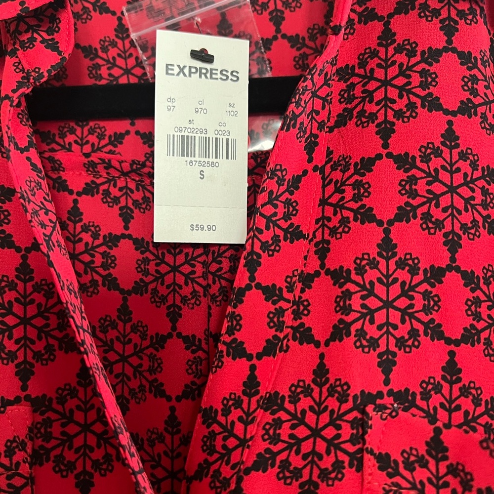 Express Portofino Slim Fit Blouse Red and Black